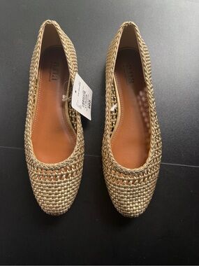 a.n.a Womens Size 6.5 M Gold Woven Braided Flat Shoes Ballet Slip On Knoll NWT